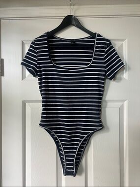 SHEIN Striped Navy and White Bodysuit